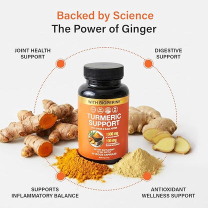 Sleeve Stars Turmeric Curcumin Supplement with Ginger & Black Pepper Bioperine, Joint Supplements for Men & Women, Joint Support & Inflammation Relief, Non-GMO Gluten-Free & Vegan, 1000mg 60 Cap