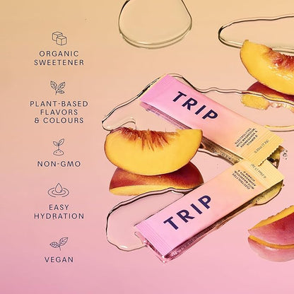 TRIP Electrolytes Powder Packets with Magnesium, Ashwagandha & Vitamin D. Peach Yuzu Daily Hydration Packets, Vegan, Electrolyte Drink Mix, Calming Hydration Powder, 20 Sachets