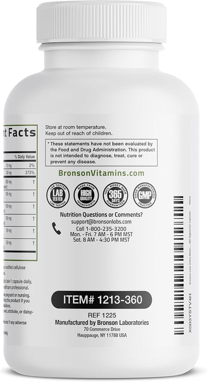 Bronson Liver Detox Advanced Detox & Cleansing Formula Supports Health Liver Function with Milk Thistle, Dandelion Extract, Turmeric, Artichoke Leaf & More, Non-GMO, 360 Vegetarian Capsules