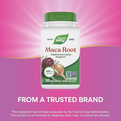 Nature's Way Maca Root, Traditional Libido Support*, 525 mg per Serving, Non-GMO Project Verified, 100 Vegan Capsules (Packaging May Vary)