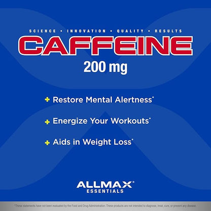ALLMAX Caffeine - 100 Tablets - Increases Mental Alertness, Focus & Energy - Vegan - 100 Servings