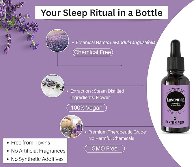 Earth N Pure Lavender Essential Oil Steam Distilled, Natural and Therapeutic Grade for Skin, Hair, DIY and Aromatherapy | 50 ml
