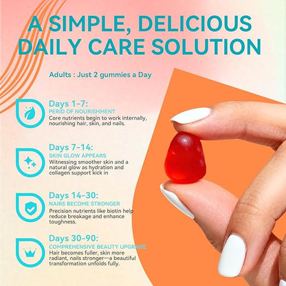 Biotin Gummies 5000mcg, Hair Skin & Nails Vitamins for Women& Men, Non-GMO, Gluten-Free, Vegetarian Chewable B7 Supplement for Hair Growth, Soluble Keratin 50 Mg Per Seving,60 Gummies