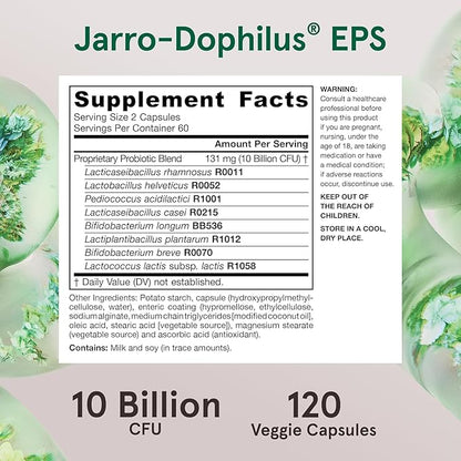 Jarrow Formulas Jarro Dophilus Probiotics 10 Billion CFU - Probiotic Supplement Capsules for Digestive Health & Gut Health for Women and Men, 120 Veggie Capsules (Pack of 2)