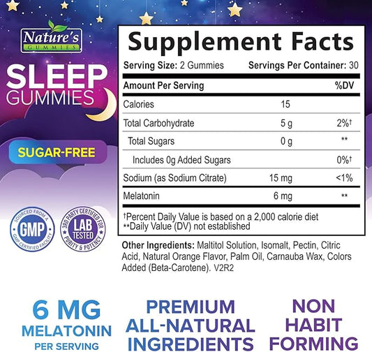 Sleep Gummies 6mg Per Serving - Sugar Free Melatonin Gummy Supplement for Adults - Natural Zero Sugar Sleeping Gummy for Adults & Kids, Orange Flavored, Extra Strength Sleep Support - 60 Count
