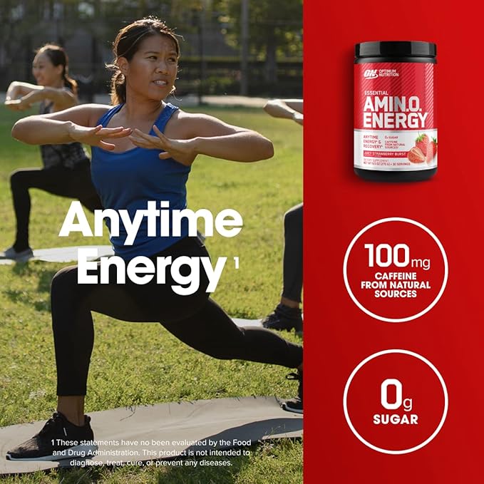 Optimum Nutrition Amino Energy - Pre Workout with Green Tea, BCAA, Amino Acids, Keto Friendly, Green Coffee Extract, Energy Powder - Juicy Strawberry Burst, 9.5 Ounce, 30 Servings (Packaging May Vary)