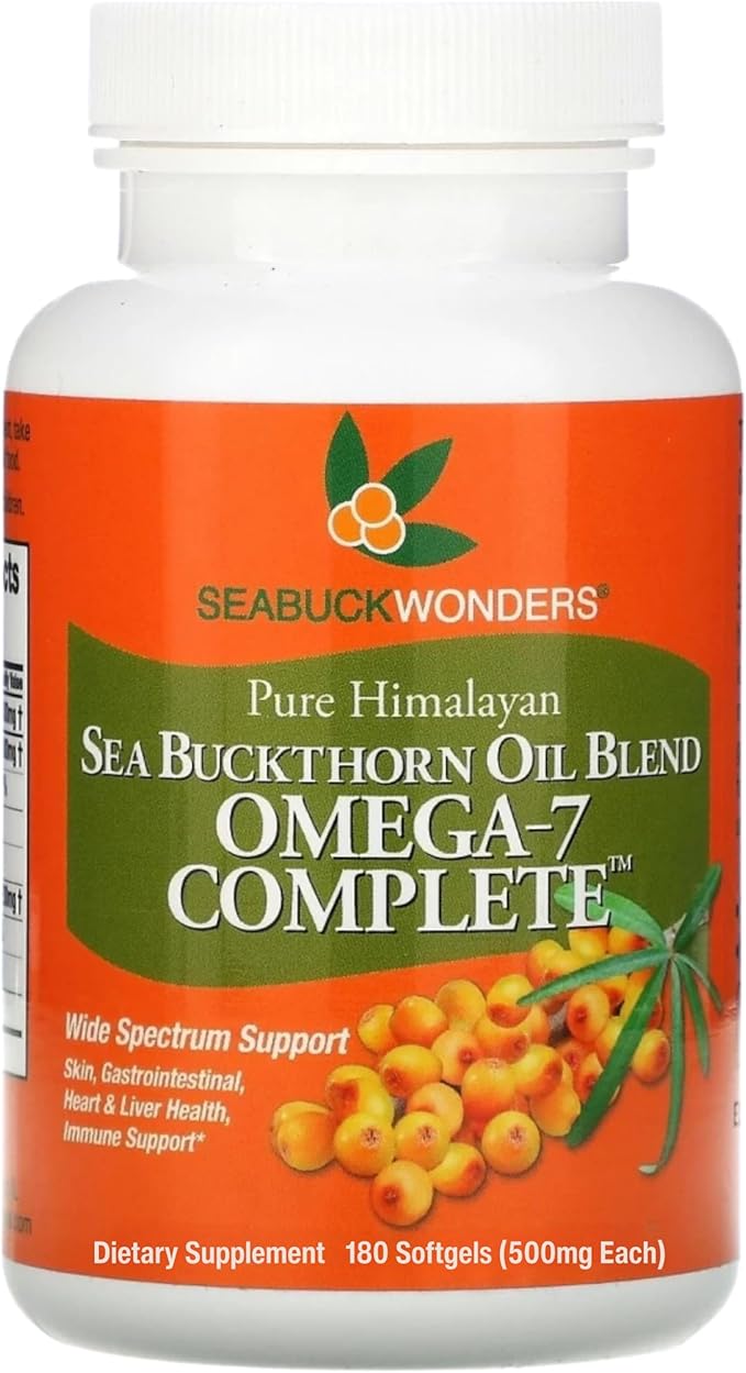SeabuckWonders Complete Omega 3-6-7-9 Organic Sea Buckthorn Oil, 180 Softgels, 90 Day Supply, Supports Hair, Skin & Nails, Overall Health & Wellness