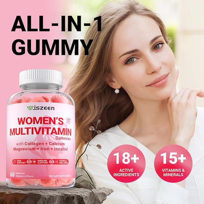 Womens Multivitamin Gummies with Biotin, Collagen, Calcium, Magnesium, Inositol, Folate, Iron, Vitamin A, C, D, E - Multi Vitamins & Minerals - Multivitamin for Women Supplement