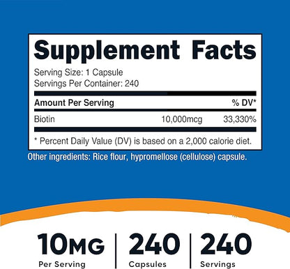 Nutricost Biotin (Vitamin B7) 10,000mcg, 240 Caps (3 Bottles) - Non-GMO, Gluten Free