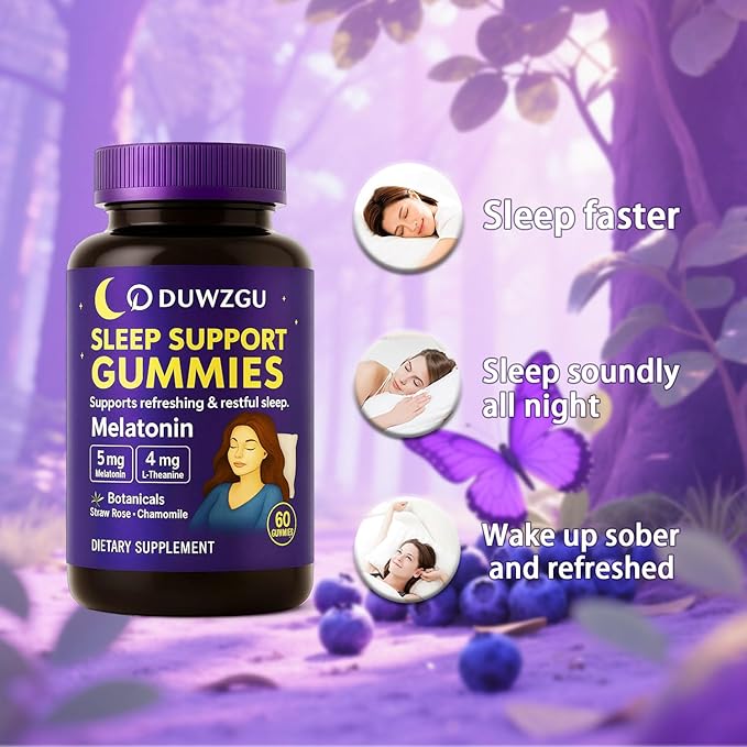 Sleep Gummies for Adults – Melatonin, L-Theanine, Chamomile & Lemon Balm – Berry Flavor – Vegan, Non-GMO – 60 Nighttime Gummies for Restful Sleep – Delicious, Gentle, Natural Support