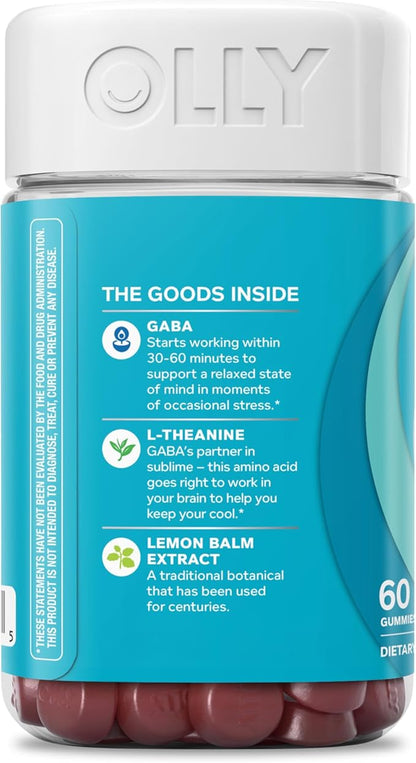 OLLY Goodbye Stress Gummy, GABA, L-Theanine, Lemon Balm, Stress Relief Supplement, Berry - 60 Count