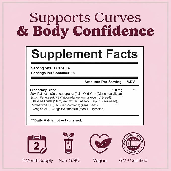 Pretty Privates Butt Enhancer Supplement - Works with Your Body for Curves and Body Confidence - Use with or Without Butt Cream - 60ct