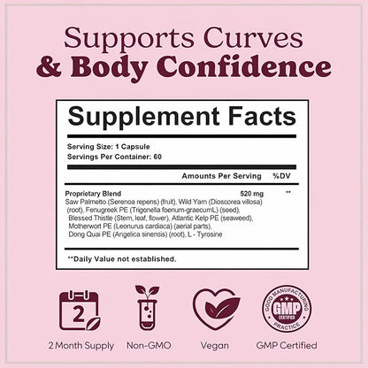 Pretty Privates Butt Enhancer Supplement - Works with Your Body for Curves and Body Confidence - Use with or Without Butt Cream - 60ct