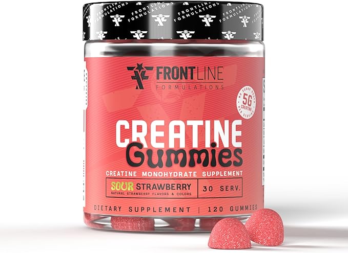 Creatine Monohydrate Gummies, 5g Creatine per Serving, Sugar-Free Creatine Supplement for Strength, Lean Muscle & Cognitive Support, Sour Strawberry, 120 Gummies