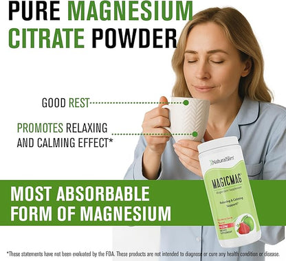 NaturalSlim Magicmag Pure Magnesium Citrate Powder – Stress, Constipation, Muscle, and Heart Support | Natural Strawberry & Lime Flavored Magnesium Supplement - 8oz Drink Mix (2 Pack)