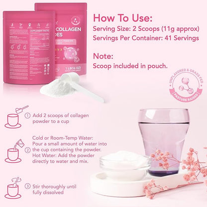 Multi Collagen Peptides Powder, 1 lb Unflavored Hydrolyzed Collagen Types I, II, III, V, X，16 oz (41 Servings)-Hyaluronic Acid Power,Grass Fed Collagen Supplements for Women and Men, Non GMO