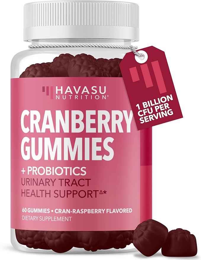Probiotic Cranberry Gummies for Women - Urinary Tract Health and pH Balance - 1 Billion CFU of Lactobacillus for Bladder Support and Vaginal Wellness - Cran-Raspberry Flavor, 60 count, 1-Month Supply