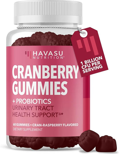 Probiotic Cranberry Gummies for Women - Urinary Tract Health and pH Balance - 1 Billion CFU of Lactobacillus for Bladder Support and Vaginal Wellness - Cran-Raspberry Flavor, 60 count, 1-Month Supply
