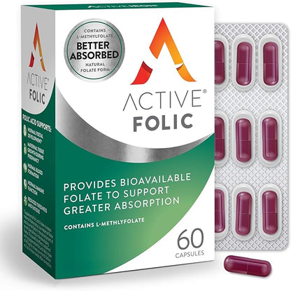 ACTIVEIRON Active Folic 400mcg – L-Methylfolate Folic Acid Supplement – Highly Absorbed, Vegan – Supports Pregnancy, Energy, Tiredness & Fatigue Reduction – 60 Capsules (2-Month Supply)