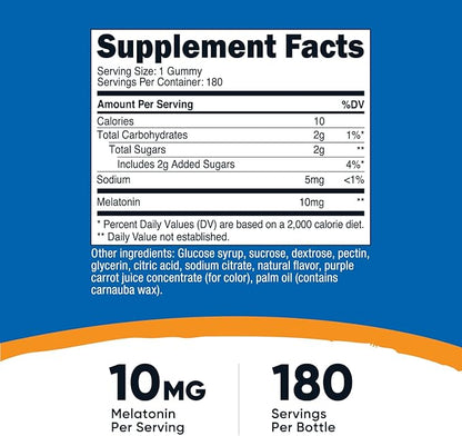Nutricost Melatonin 10mg, 180 Gummies, Strawberry Flavored - Gluten Free, Non-GMO, No Corn Syrup