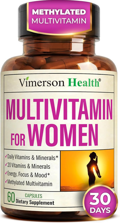 Multivitamin for Women with Methylated Vitamins and Chelated Minerals for Energy, Focus and Immune Health – Premium Daily Womens Multivitamins & Multiminerals – 60 Capsules