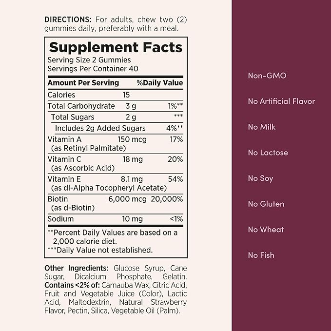 Nature's Bounty Optimal Solutions Advanced Hair, Skin, Nails, 2X Biotin, 80 Strawberry Gummies, 40 Total Servings (Pack of 3)
