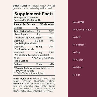 Nature's Bounty Optimal Solutions Advanced Hair, Skin, Nails, 2X Biotin, 80 Strawberry Gummies, 40 Total Servings (Pack of 3)