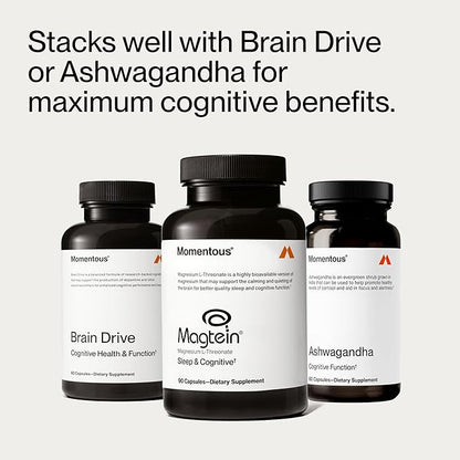 Momentous Magtein Magnesium L-Threonate - Brain & Rest Support Supplement - Boosts Cognitive Function & Sleep Quality - NSF Certified for Sport -145 mg - 30 Servings