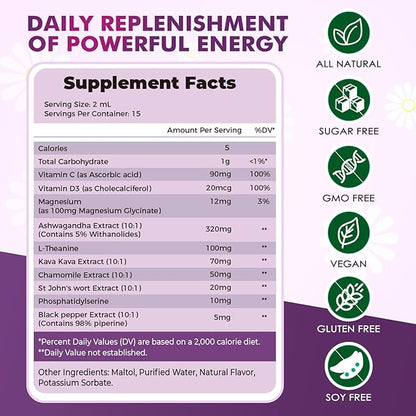 2 Pack Cortisol Supplements for Women & Men, 10 in 1 Cortisol Detox Manager Reducer with Magnesium, Ashwagandha, L-theanine, Hormone Balance Cortisol Drops, Calm, Mood Support