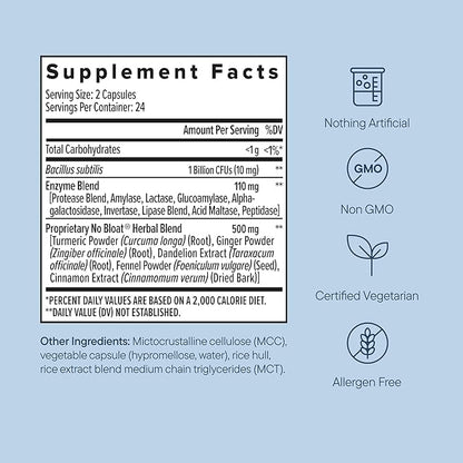 Zenwise Health No Bloat Digestive Enzymes for Gut Health, Gas & Bloating Relief - Multi Enzymes Digestion Supplement with Probiotics, Ginger, Turmeric Dandelion & Lactase - Men & Women - 48 Count