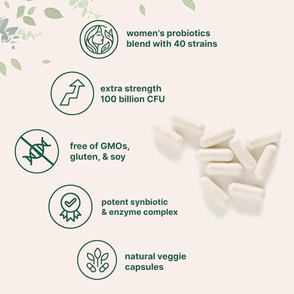 Micro Ingredients Probiotics for Women 100 Billion CFU with Prebiotics, 120 Veggie Capsules | pH Balance, Urinary Tract, Vaginal & Gut Health Support* | 40 Strains with Cranberry, D-Mannose & More
