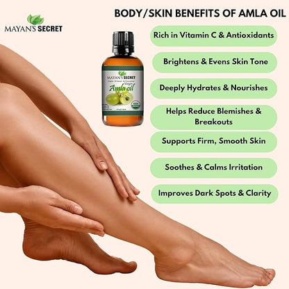 Pure Carrier and Essential Oils for Skin Care, Hair, Body Moisturizer for Face-Anti Aging Skin Care (Amla Oil Organic, 4oz)