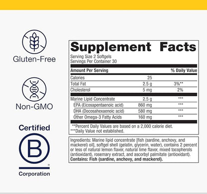 Metagenics OmegaGenics Fish Oil EPA-DHA 720 mg - High Potency Omega-3 Supplement* - Supports Heart, Joint, Brain & Immune Health* - Sustainably Sourced, Purity-Tested Fish Oil - 60 Softgels
