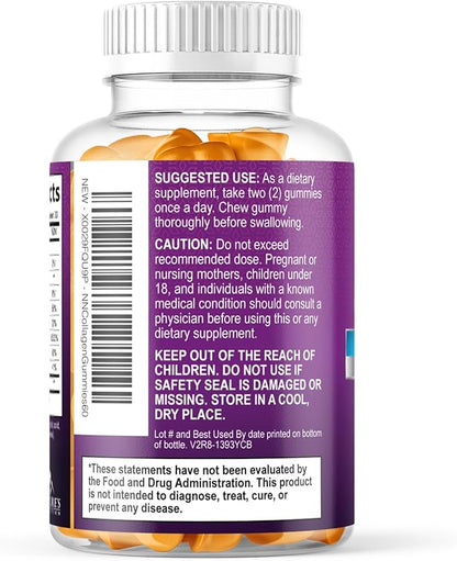 Collagen Peptides Gummies with 2500mcg Biotin Per Serving - Hair Growth, Skin & Nails Supplement - Hydrolyzed Collagen Multi Type I & III, Vitamin C for Immune Support, Orange Flavor, 60 Gummies