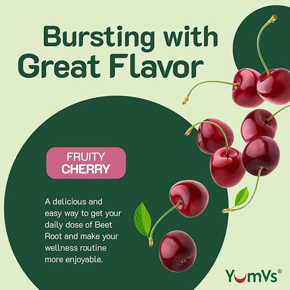 YUM-V'S Beet Root Gummies with Tart Cherry Extract - Berry Flavor Beetroot Gummies - Beet Chews for Blood Circulation and Antioxidant Support - Red Beets Gummies (Berry 60 Count (Pack of 1)