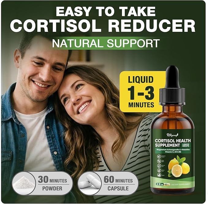 Cortisol Supplements for Women & Men, 15-in-1 Cortisol Detox & Reducer - Adrenal Balance, Relaxation, Sleep & Focus, with Magnesium, Ashwagandha, L-Theanine, Vitamin C, D3 & B6, 2 Fl Oz