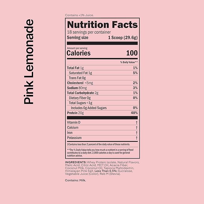 Oath Nutrition Clear Whey Isolate Protein Powder, Pink Lemonade, 20g Complete Protein per Serving, No Added Sugar, Grass-Fed, 18 Servings