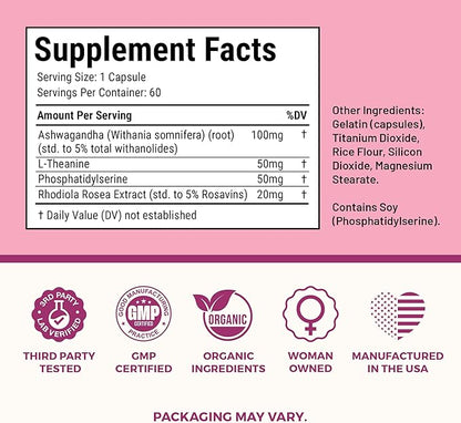 VITA-PCOS Cortisol Supplement for Women – Cortisol Vitamins for Endocrine & Energy Stabilizing Formula for Women – Rhodiola Rosea Extract, Ashwagandha, L-Theanine, & Phosphatidylserine – 60 Capsules