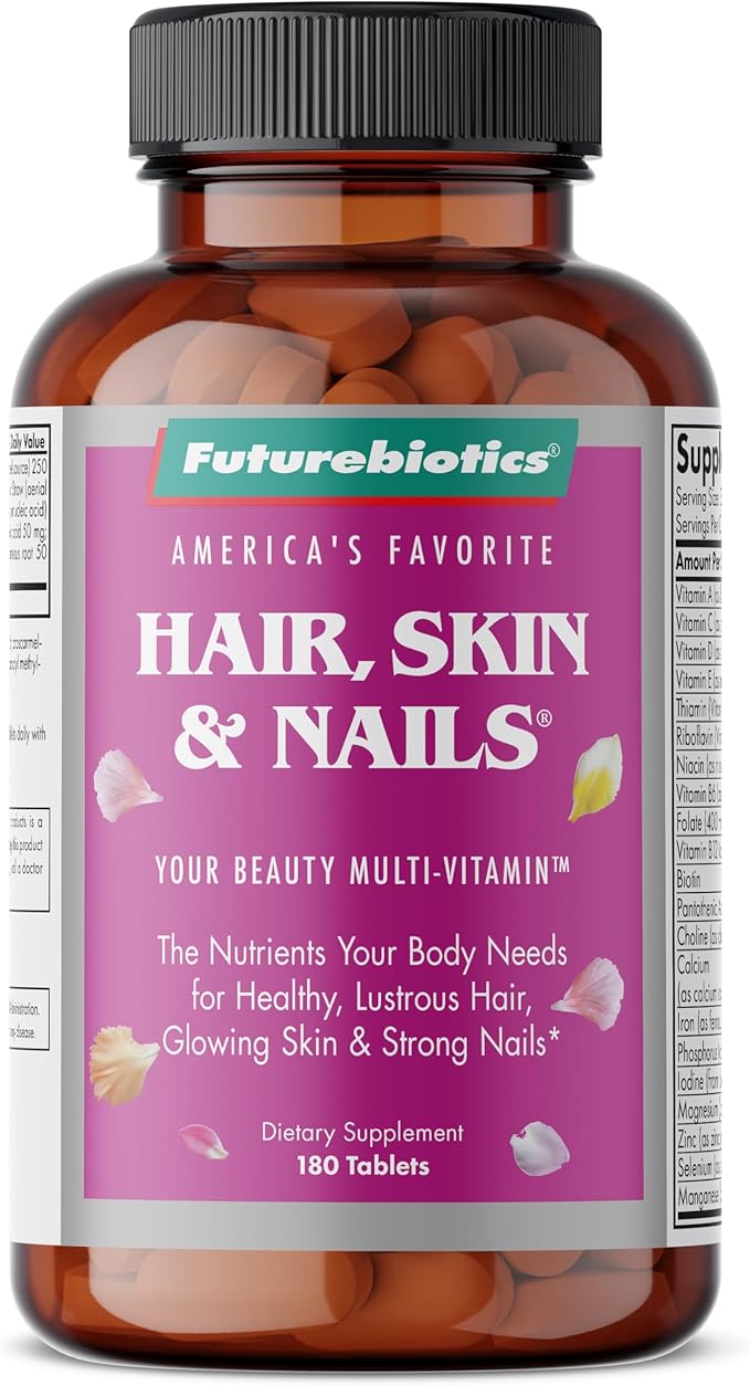 Futurebiotics Hair, Skin & Nails Beauty MultiVitamin with Biotin, Hair Vitamins and Skin Vitamins that Promote Healthy Hair and Nail, 180 Tablets