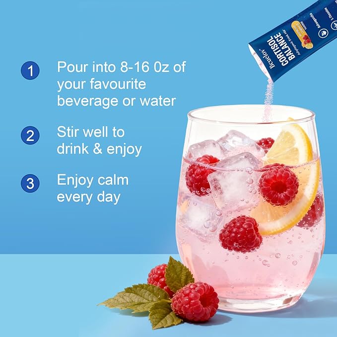 Cortisol Drink Mix, Cortisol Supplements for Women Men with Magnesium Glycinate, Ashwagandha, L-Theanine, Vitamin D 3 for Sleep & Relaxation, On The Go, 30 Ct (Raspberry Lemonade Flavor)