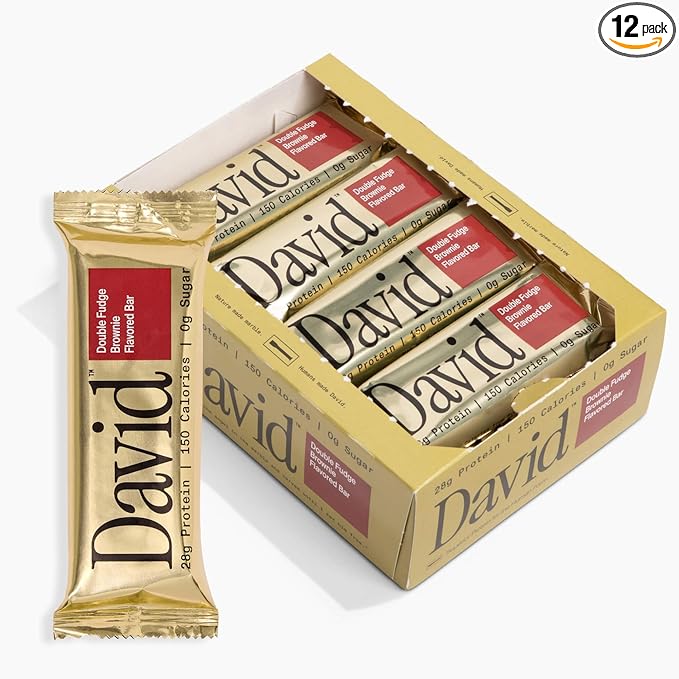 David High Protein Bars - 0g of Sugar, Low Carb, Gluten Free - 28g of Protein, 150 Calories - On-The-Go Snack - Fudge Brownie Flavor, Pack of 12