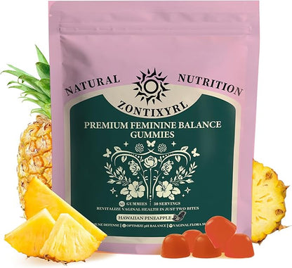 Premium Feminine Balance Gummies Women - Pineapple Gummies for Women pH Probiotic and Immune Support Vegan Gluten Free 60 Gummies 30 Servings