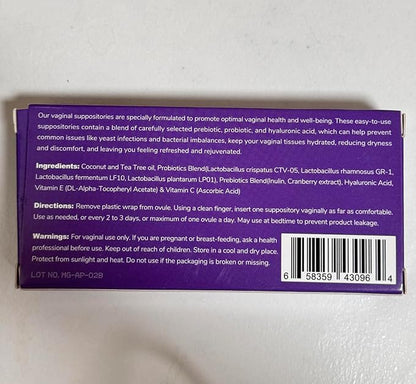Vaginal Probiotic Suppositories, Prebiotic Infused with Hyaluronic Acid, Tea Tree, and Vitamin C&E, pH Balance Support Formula Fights Dryness, Odor and Discomfort, Restore Feminine Health(12 Counts)