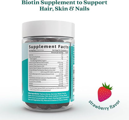 BeLive Biotin Gummies with MultiVitamins, Folate, Inositol – Supports Hair Growth, Healthy Skin & Nails – Vegan, Pectin Based – Strawberry Flavor (2)