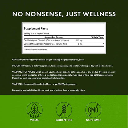 Swanson Premium Turmeric & Black Pepper Antioxidant Supplement for Active Adults Seeking Joint, Digestion, and Circulation Support - Non-GMO, Organic (90 Vegan Capsules, 3 Pack)
