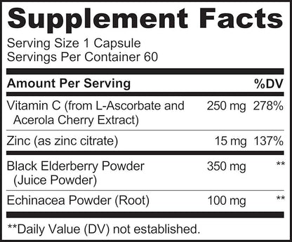 NATURELO Immune Support – Vitamin C, Elderberry, Zinc, Echinacea – Natural Immunity Boost w/Antioxidant, Herbal & Mineral Defense - 60 Vegan Capsules (Pack of 2)