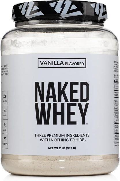NAKED Whey Vanilla Protein Powder - Only 3 Ingredients - Grass Fed Whey Protein Powder, Vanilla Flavor, and Organic Coconut Sugar, NSF Certified, No GMO, No Soy, and Gluten Free - 24 Servings