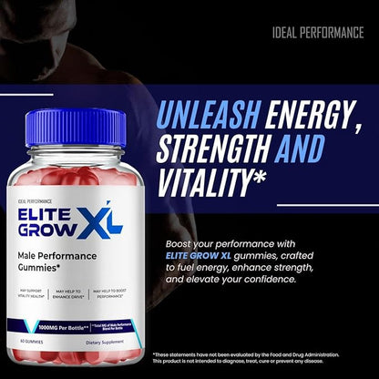 Elite Grow XL Gummies, EliteGrow XL Supplement for Men - Maximum Strength Performance All Natural Gummy to Support Stamina, Endurance and Energy, EliteGrowXL Gomitas Reviews (60 Gummies)