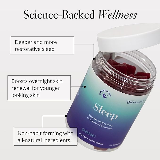 Glotrition Beauty Sleep Gummy | Deeper, Higher Quality Sleep | Rejuvenate & Moisturize Skin at Night | Non-Habit Forming with Natural Ingredients | 60 Gummies