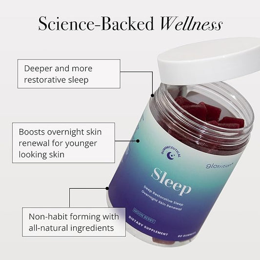 Glotrition Beauty Sleep Gummy | Deeper, Higher Quality Sleep | Rejuvenate & Moisturize Skin at Night | Non-Habit Forming with Natural Ingredients | 60 Gummies